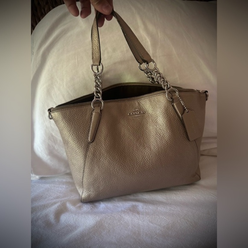 Coach Metallic Small Kelsey Pebbled Gold Leather Satchel